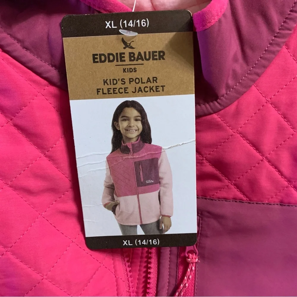 NWT Girls Eddie Bauer XL (14/16) pink polar fleece full zip jacket